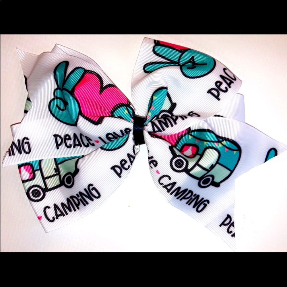 Large Peace Love and Camping Bow ✨FREE SHIPPING ON 5 OR MORE BOWS✨
